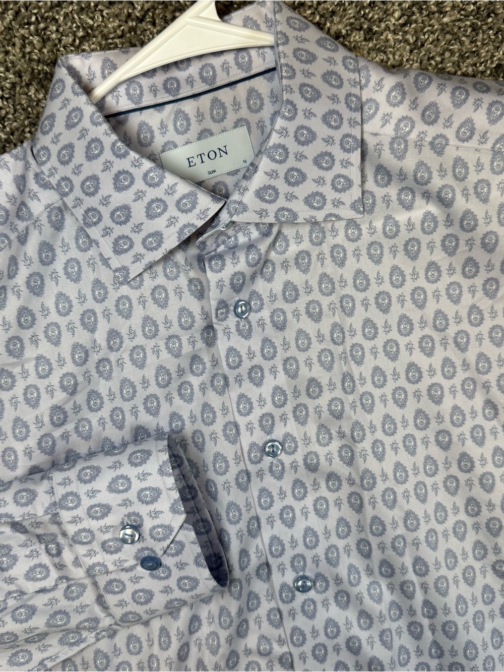 Eton Slim Fit Men's Size 16 (EU 41cm) Light Blue Paisley & Floral Dress Shirt